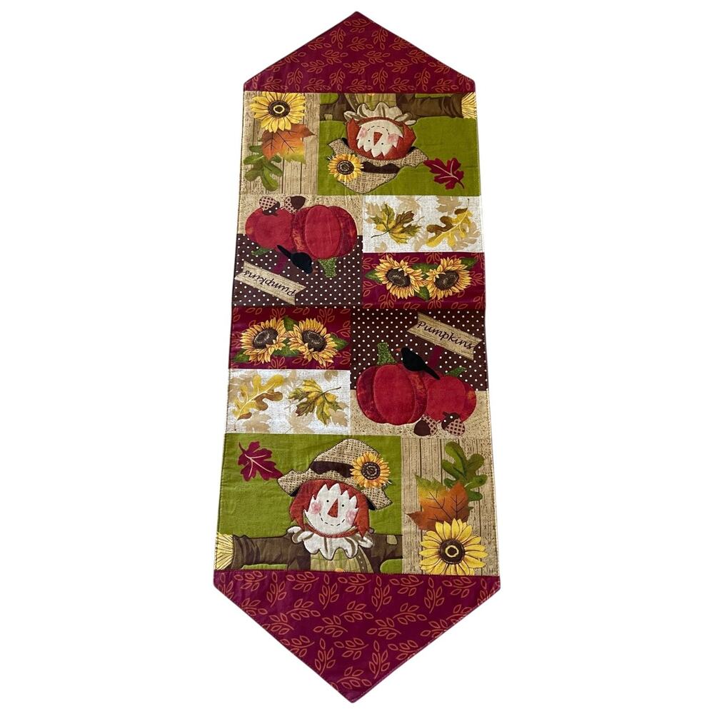 Fall Table Runner Autumn Scarecrow Pumpkins Sunflowers Fall Leaves 36 in x 13 in